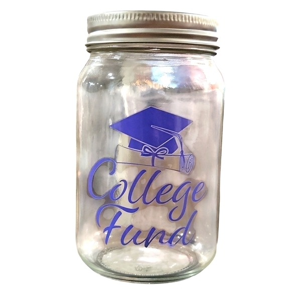 Other - Bank glass jar with screw on lid says College Fund top has an opening for money
